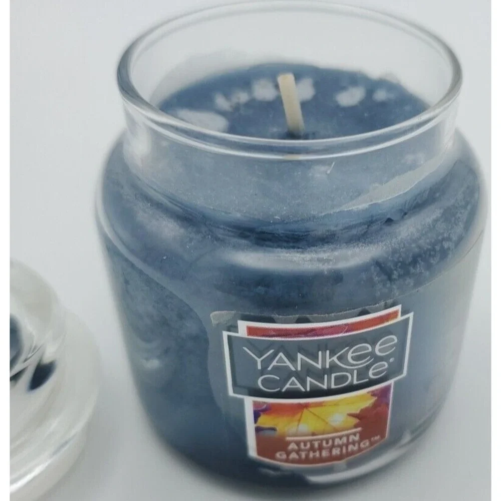 Autumn Gathering‎ Yankee Candle 3.7 oz Sm Jar Lid Homewarmer Blue Retired Rare